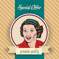 Image showing happy woman, commercial retro clipart illustration