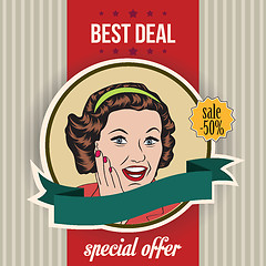 Image showing happy woman, commercial retro clipart illustration