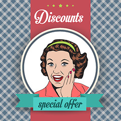 Image showing happy woman, commercial retro clipart illustration