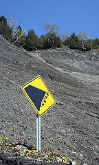 Image showing Falling rocks sign on the mountain slope