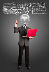 Image showing Lamp Head Business Man Shows Something With Finger