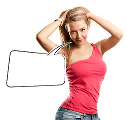 Image showing Woman Looking on Camera With Speech Bubble