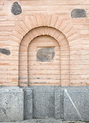 Image showing Old brick wall with arch imitation.