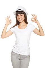 Image showing Happy young yoman gesturing OK