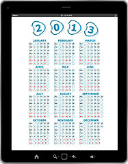 Image showing Calendar for 2013 in tablet PC isolated on white background