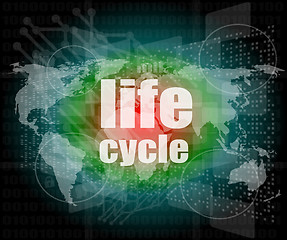 Image showing life cycle words on digital touch screen