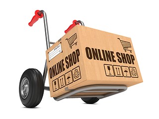 Image showing Online Shop - Cardboard Box on Hand Truck.