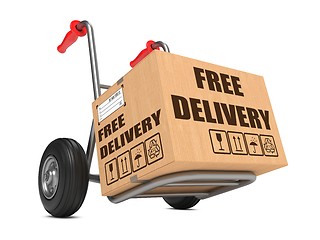 Image showing Free Delivery - Cardboard Box on Hand Truck.