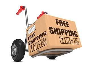 Image showing Free Shipping - Cardboard Box on Hand Truck.