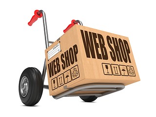 Image showing Web Shop - Cardboard Box on Hand Truck.