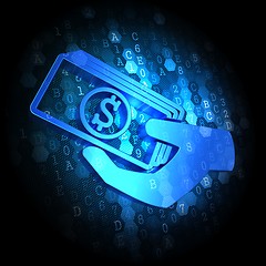 Image showing Icon of Money in the Hand on Digital Background.