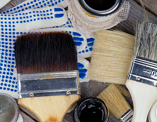 Image showing Oil Colors and Paint Brushes