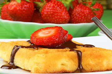 Image showing Waffle with chocolate and strawberry