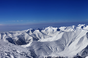 Image showing View on off-piste slopes and blue sky