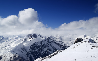 Image showing Panoramic view on ski resort Dombay in nice sun day