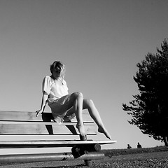 Image showing Dancer on a bench in a park.