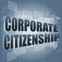 Image showing corporate citizenship words on digital screen with world map