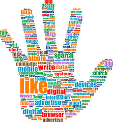 Image showing hands, which is composed of text keywords on social media themes