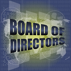 Image showing board of directors words on digital screen background with world map