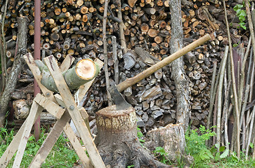 Image showing Wooden log shed