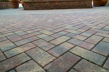 Image showing low angle brick sidewalk