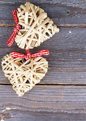 Image showing Two Wicker Hearts