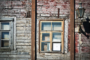 Image showing Wall of the old wooden house requiring restoration, close up