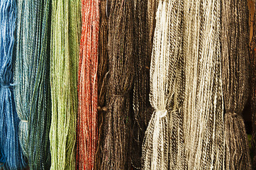 Image showing Colorful wool thread background, close up