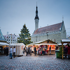 Image showing TALLINN, ESTONIA — DECEMBER 08: People enjoy Christmas market 