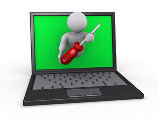 Image showing Person with screwdriver through laptop