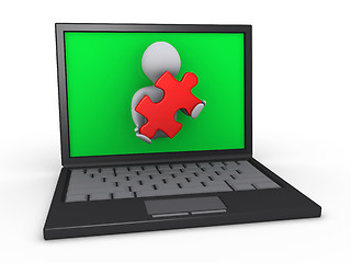 Image showing Person through laptop holding puzzle piece
