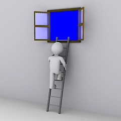 Image showing Person climbing ladder to look out of window