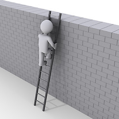 Image showing Person climbing ladder over a wall