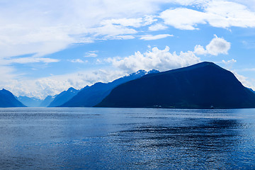 Image showing Mountains and fjord in the late afternoon