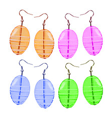 Image showing Earrings made of glass on a white background. Four pairs