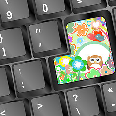 Image showing owl on computer keyboard key with flowers