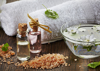 Image showing Spa oils and sea salt