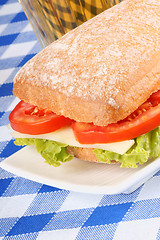 Image showing Italian panino (sandwich) and beer
