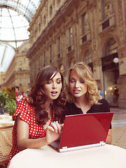 Image showing happy businesswomen with laptop