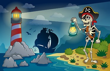 Image showing Lighthouse with pirate theme 1