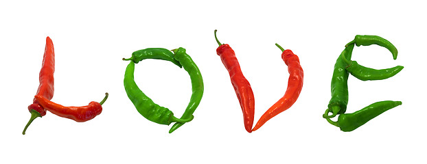 Image showing Love text composed of red and green chili peppers