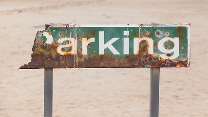 Image showing Old rusty parking sign