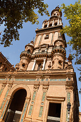 Image showing Detail of Palacio Espanol in Plaza de Espana, Seville