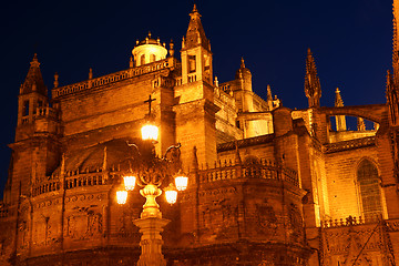 Image showing Cathedral of Seville by night