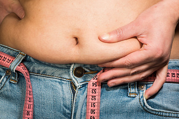 Image showing Woman showing fat belly