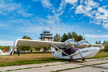 Image showing Small airplane in little airport