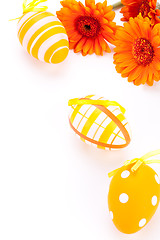Image showing Colourful yellow decorated Easter eggs