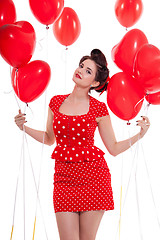 Image showing smiling young attractive girl woman with red lips isolated