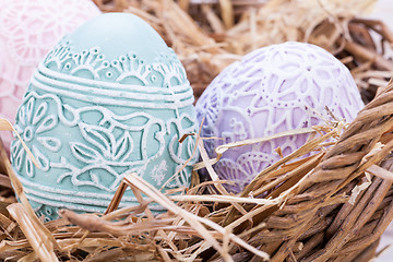 Image showing beautiful easter egg decoration colorfull eggs seasonal pastel 