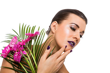 Image showing Beautiful woman in purple make-up